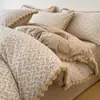 Juego de Cuatro Piezas de Algodón Puro Estilo Retro con Adorno de Pompón, Funda Nórdica de Algodón Puro, Ropa de Cama Nantong, Juego de Tres Piezas de Sábanas 4