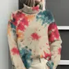 Estación Independiente de Amazon Temu Chaqueta Cardigan Suéter de Cuello Alto Estampado Abstracto Tie-Dye 3D para Mujer E127