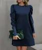 Roupas Femininas Transfronteiriças Europeias e Americanas Estação Independente da Amazon Outono e Inverno Novo Top Vestido de Manga Longa com Gola Redonda e Manga Bufante