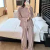 Pijama de algodón acolchado para mujer, colección de primavera y otoño, conjunto de loungewear coreano dulce y casual de manga larga y pierna larga, adecuado para usar tanto en interiores como en exteriores.