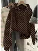 Sudadera corta con capucha para mujer, estilo coreano, corte holgado, estampado de lunares y cerezas, casual, nuevo top de moda otoño e invierno