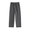 Calça Casual de Tricô com Cordão Pierna Larga Estilo Guofeng Masculina Outono Inverno Cor Sólida Caimento Cintura Elástica Comute Perna Reta Calça Longa