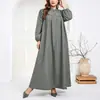 Vestido largo de otoño nuevo para talla grande, de manga larga, cuello alto, abotonado, corte holgado, con mangas abullonadas, adecuado para el uso diario y versátil