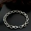 Pulsera de Plata de Ley S925 con Mantra de Seis Caracteres Estilo Retro Elegante Moderno Versátil Industria Pesada Joyería Europea y Americana para Hombres y Mujeres Cadena de Letras