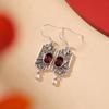 Joyería Yuebao Plata Esterlina S925 Ámbar Ámbar Sangre Vintage Envejecido Pendientes Huecos en Forma de Huevo Pendientes Elegantes de Gancho Largo de Hoja