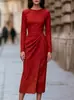 Deseo Tienda Independiente de AliExpress 2026 Nueva Ropa para Mujer Otoño/Invierno Vestido de Color Sólido con Cuello Redondo y Cintura Entallada