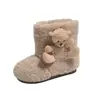 Botas peludas de estilo coreano para niños, Botas de algodón lindas de oso para niñas, Botas de nieve cálidas nuevas, Botines cortos suaves para bebé con suela suave y forro de felpa