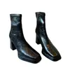 Versión de piel de vaca~2026 nuevos botines de tacón alto para mujeres menudas, de suela gruesa, que aumentan la altura, botines Chelsea de tacón grueso, botas de piel genuina