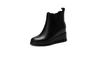 Botas Curtas de Salto Anabela em Couro Genuíno para Mulheres Outono e Inverno 2025 Novas Botas estilo Martin com Bico Redondo, Elástico Lateral e Salto Escondido para Pessoas Baixas