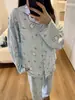 Pijama de conejita estilo japonés con cerezas, conjunto de dos piezas de manga larga y pantalón largo para primavera y otoño, ropa para el hogar para dormitorio estudiantil