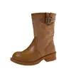 Nuevas Botas Martin Color Block Estilo Vintage 2026 para Mujer, Botas Vaqueras Western de Tacón Grueso a Media Pantorrilla, Botas Cortas Versátiles de Suela Gruesa, Modernas y Geniales