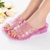 Chinelo Antiderrapante Cristal Princesa Transparente de Salto Médio para Banheiro Feminino, Banho, Uso Doméstico, Sandálias Antiderrapantes de Sola Grossa para Adultos