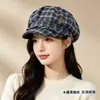 Boina Newsboy Xadrez Renda Retrô Feminina Outono Inverno Versátil Emagrecimento Facial Chapéu Octogonal Estilo Japonês Artístico Chapéu para Frente Tendência