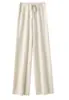 Calça de Tricô de Lã Australiana Wide-Leg para Mulheres, Outono e Inverno, Estilo Europeu Relaxado, Calça de Cashmere, Calça Reta de Comprimento Total, Preto