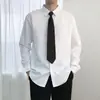 [Gravata Grátis] Camisa Masculina Manga Longa Primavera Casual de Negócios Não Amassa Anti-Rugas Preto e Branco Manga Curta Roupa de Trabalho