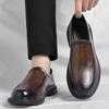 Sapatos de Couro Wenzhou Masculino Primavera 2025 Novos Sapatos Casuais de Couro Slip-on Preguiçoso Loafers para Homens de Meia-idade Tendência