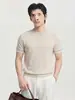 Camiseta masculina retro italiana de mistura de linho Camiseta básica masculina de malha de manga curta casual para negócios