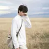 Camiseta de algodão puro de peso pesado com gola alta e mangas compridas para homens, novo estilo primavera e outono, solta, moderna, estilosa, versátil, peça básica