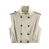 Ins Comercio Electrónico Transfronterizo Ropa de Mujer Primavera y Otoño Nuevo Estilo Elegante Sin Mangas Cuello Alto Plisado Doble Botonadura Chaleco Chaqueta Chaleco