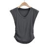 Chal YPFF de moda para mujer, holgado, cuello en V, dobladillo curvo, manga corta tipo alita, color liso, top pullover ajustado