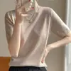 Suéter de cuello alto medio de moda para mujer, color sólido, manga corta, lana peinada, suelto, informal, primavera y verano, recién llegado, suéter de media manga