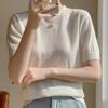 Jersey de lana peinada de primavera y verano 2023 para mujer, cuello redondo, manga corta, moda, sencillo, versátil, de punto, cachemira, venta al por mayor