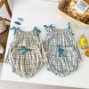 Conjunto de Verano para Bebés y Niños Pequeños, Conjunto de Dos Piezas con Chaleco de Cuadros Finos y Shorts en Bloques de Color Frescos, para Niños y Niñas