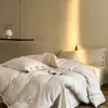 Conjunto de Quatro Peças de Algodão e Linho Gaze Dupla Classe A Francesa Lençol de Linho Capa de Edredom com Botão Roupa de Cama Capa de Edredom para Quatro Estações Lençol