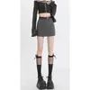 Falda midi estilo traje gris para mujer, nueva colección verano 2026, falda de línea A de cintura alta estilo americano, falda corta ajustada
