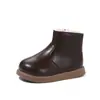 Zapatos Cálidos de Algodón para Niña Color Sólido Botas Martin Forradas de Felpa Nuevas Llegadas Invierno 2025 Botas de Cuero Espesadas Color Sólido para Niños