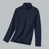 Camiseta Masculina de Manga Longa em Modal com Gola Alta Camisa para Camadas Outono e Inverno Camiseta de Cor Pura Antibacteriana e Antiácaro Camisa de Outono