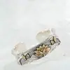 Nafoge Joyería de Plata al por Mayor Pulsera de Plata de Ley 925 para Mujer Estilo Étnico Retro Flor de Loto Hoja de Loto Abierta Pulsera de Concubina Imperial
