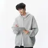 Moletom Cardigan Cinza Pesado com Forro de Lã para Homens Outono Solto Cor Sólida Versátil Moletom Streetwear Casual Roupa Externa para Casal