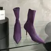 Botines nuevos de 2026, finos, de satén, con punta fina, tacón de aguja medio, calcetines elásticos para botas de tacón alto, adelgazantes