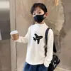Y2195 # Camiseta Básica de Manga Larga con Cuello Alto y Medio de Terciopelo para Niños Nuevo Estilo Primavera y Otoño 2025 Tops de Dibujos Animados Ropa para Niños