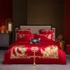Conjunto de quatro peças de algodão de fibra longa algodão puro bordado de casamento chinês novo conjunto de seis peças cama de casamento vermelho casamento quarto de casamento