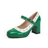 Zapatos de mujer de comercio exterior 2026, tacones altos de bloques de color, talla 32-48, punta cuadrada, suela gruesa, tacón alto, correa, zapatos de mujer estilo lolita