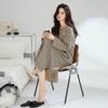 Camisón de mujer de primavera y otoño de algodón de manga larga, pijamas de falda larga con abertura, ropa de casa holgada de talla grande a rayas, ropa informal para exteriores