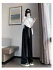 Calça larga emagrecedora feminina primavera e verão solta cintura alta grão de arroz bufante casual feminina todas as combinações drapeado reto longa