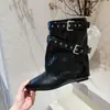 Botas cuadradas de tacón alto para mujer 2026, de pierna corta, a la moda, elegantes, nuevas para otoño, plisadas, apiladas, de media pantorrilla, estilo ecuestre