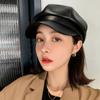 Versión coreana de gorra octogonal pequeña de cuero suave de PU para niños, otoño e invierno, gorra de vendedor de periódicos de pintor de temperamento rojo retro británico de red, marea