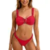 Huludao Ropa de baño Estilo Europeo y Americano Color Sólido Traje de Baño Bikini de Dos Piezas de Cintura Alta Bikini