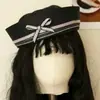 Chapéu Boina Oitavada Estilo Japonês Listrado Azul Marinho Outono Moda Feminina Coreana Versátil