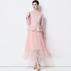 Ropa Casual para Mujer, Elegante y Grácil, Entallada en la Cintura, Vestido Estilo Chanel, Falda Larga Plisada de Imitación de Dos Piezas para Mujer con Cinturón