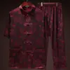 Traje Tang de Verano para Hombres Mayores, Conjunto de Manga Corta, Estilo Chino de Seda de Hielo para Edad Media y Mayores, Hanfu de Papá, Atuendo de Verano para Abuelo