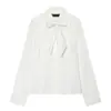 Camisa de Manga Larga con Cuello Alto y Corbata de Lazo para Comercio Exterior Transfronterizo para Mujer Tres Colores Disponibles Rayas Texturizadas Holgada Temperamento para el Trabajo Ropa de Mujer