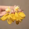 Aretes de Flor de Malla Estilo Fresco con Borla Petalo de Gasa Amarilla Estilo Mori Atmósfera Ins Versátiles