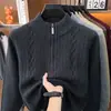 Suéter com Meio Zíper Atacado de Fábrica Masculino Outono Inverno Novo Casual de Negócios Estilo Pai Espessado Aquecimento Malha Masculina