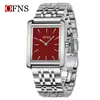 Nuevo Reloj de Mujer Ofns Popular Versátil con Esfera de Tachuelas, Simple Cuadrado Banda Sólida de Acero Reloj de Cuarzo