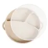 Prato de Silicone Redondo para Bebê com Alça e Tampa Transparente, Louça de Silicone para Aprendizado de Bebê, Prato de Silicone com Rosto Sorridente e Três Compartimentos